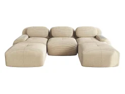 Sofá modular em forma de U, tecido de veludo cotelê, braços extra largos, estofamento de alta resiliência 32D, bege.