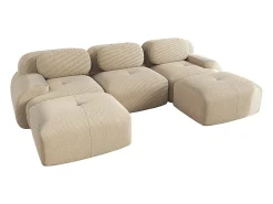 Sofá modular em forma de U, tecido de veludo cotelê, braços extra largos, estofamento de alta resiliência 32D, bege.