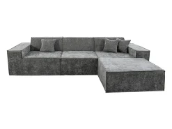 Sofá modular reto com pufe em tecido texturado "Lusso" - 4 lugares - Cinza