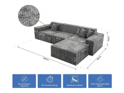 Sofá modular reto com pufe em tecido texturado 