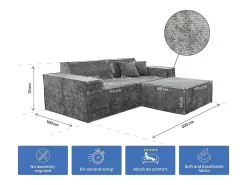 Sofá modular reto com pufe em tecido texturado 