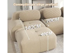 Sofá modular veludo côtelê - 2 lugares - com 2 almofadas e 2 puff - base antiderrapante - 208x178x70cm - Bege