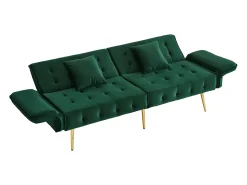 Sofá multifuncional 2 lugares - Encosto ajustável - Apoios de braço ajustáveis - Veludo - Verde