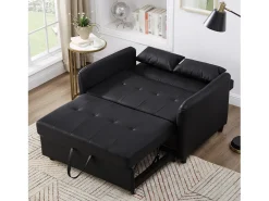 Sofá multifuncional 122x83x82 cm - com função de cama - sofá-cama duplo retrátil - encosto ajustável em 3 níveis - material PU impermeável - preto
