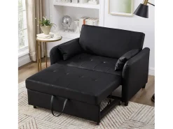 Sofá multifuncional 122x83x82 cm - com função de cama - sofá-cama duplo retrátil - encosto ajustável em 3 níveis - material PU impermeável - preto