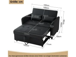Sofá multifuncional 122x83x82 cm - com função de cama - sofá-cama duplo retrátil - encosto ajustável em 3 níveis - material PU impermeável - preto