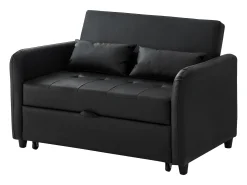 Sofá multifuncional 122x83x82 cm - com função de cama - sofá-cama duplo retrátil - encosto ajustável em 3 níveis - material PU impermeável - preto