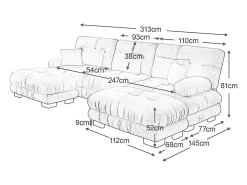 Sofá nuvem extragrande em forma de U, sofá-cama convertível com apoio para os pés, chenille, rosa