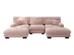 Sofá nuvem extragrande em forma de U, sofá-cama convertível com apoio para os pés, chenille, rosa