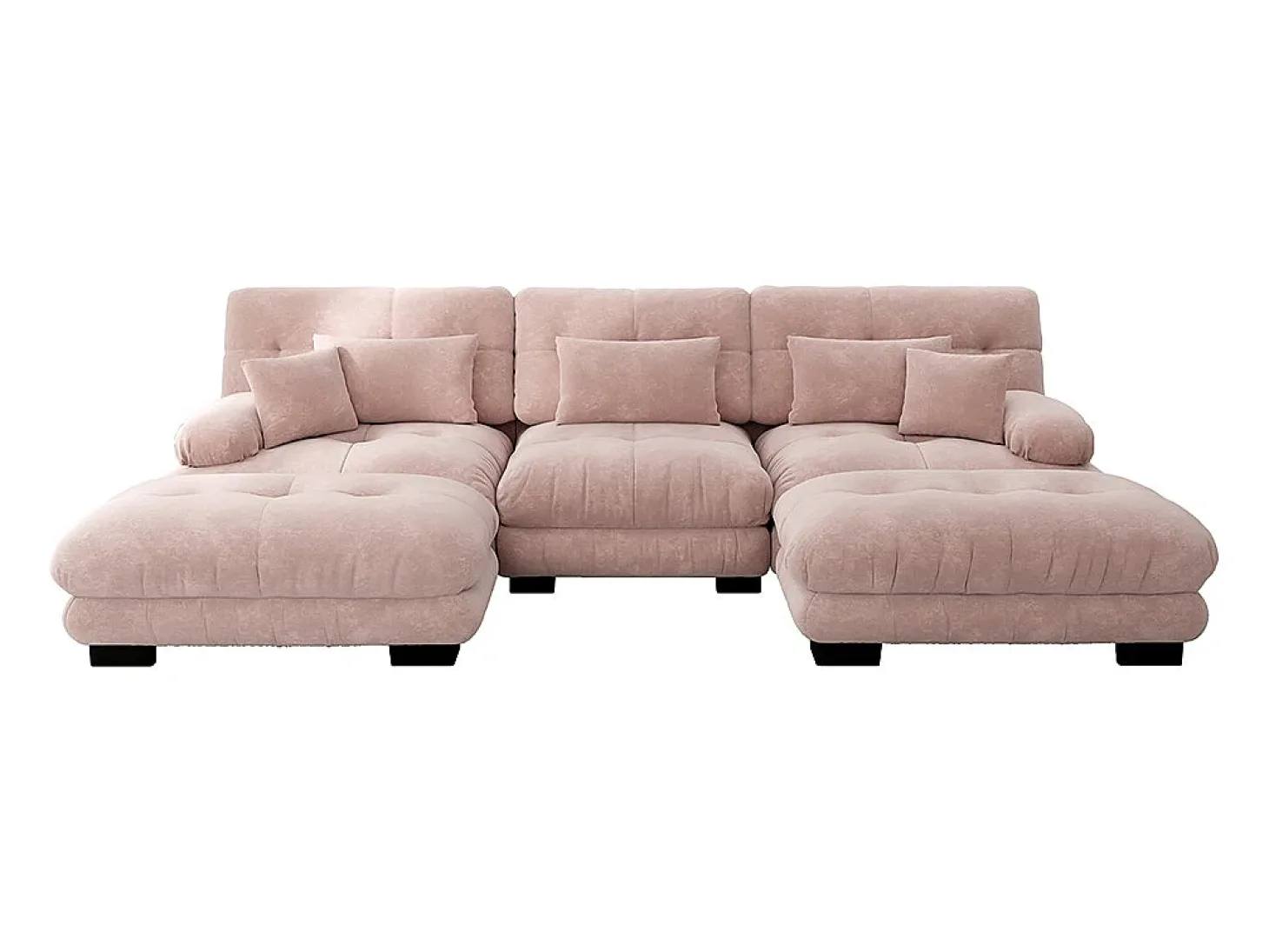 Sofá nuvem extragrande em forma de U, sofá-cama convertível com apoio para os pés, chenille, rosa