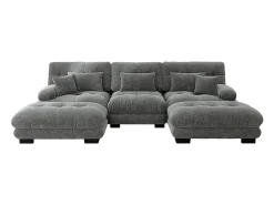 Sofá nuvem extragrande em forma de U, sofá-cama convertível com apoio para os pés, chenille, cinza