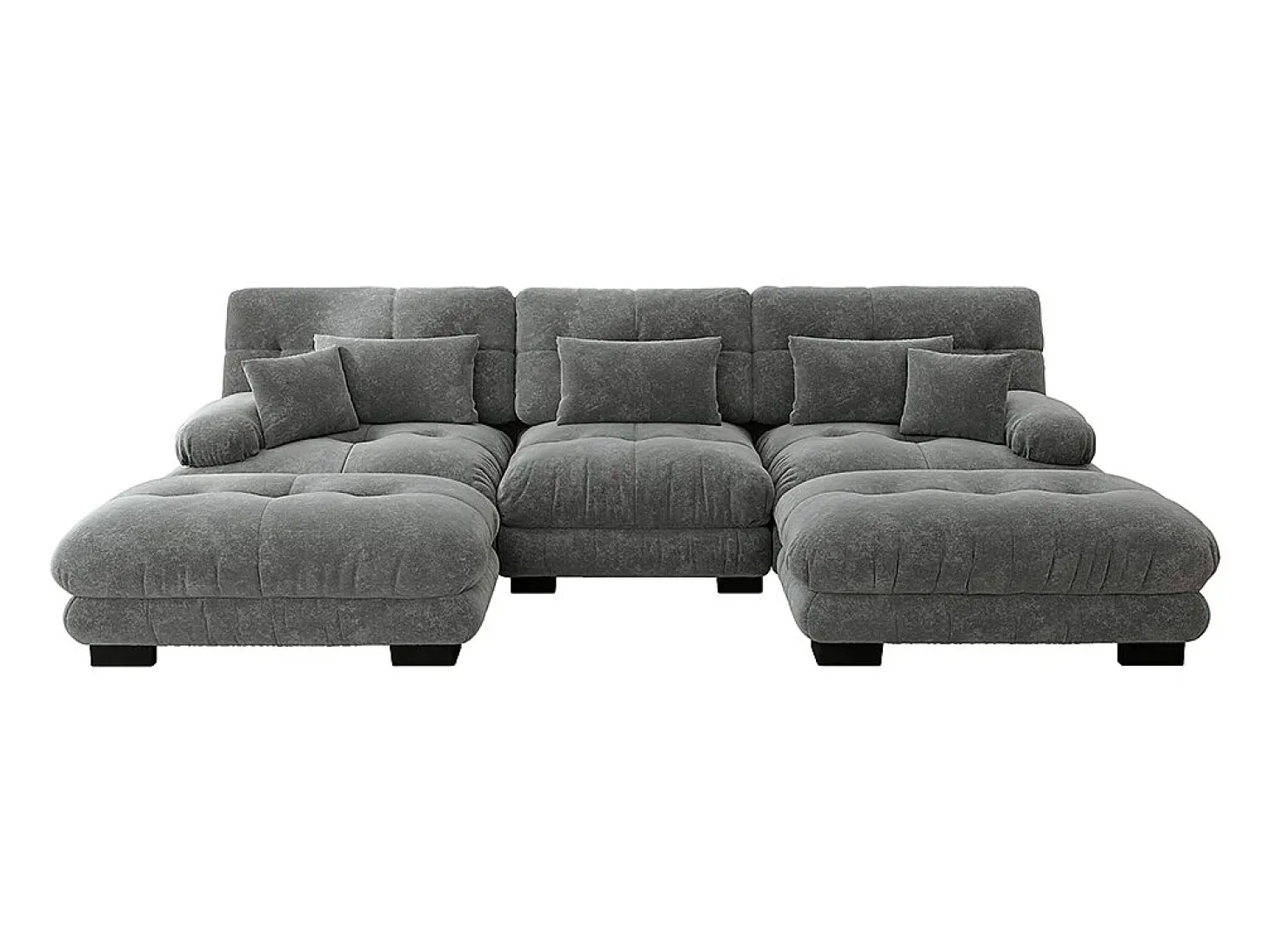 Sofá nuvem extragrande em forma de U, sofá-cama convertível com apoio para os pés, chenille, cinza