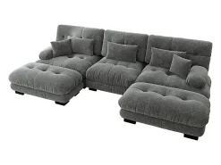 Sofá nuvem extragrande em forma de U, sofá-cama convertível com apoio para os pés, chenille, cinza