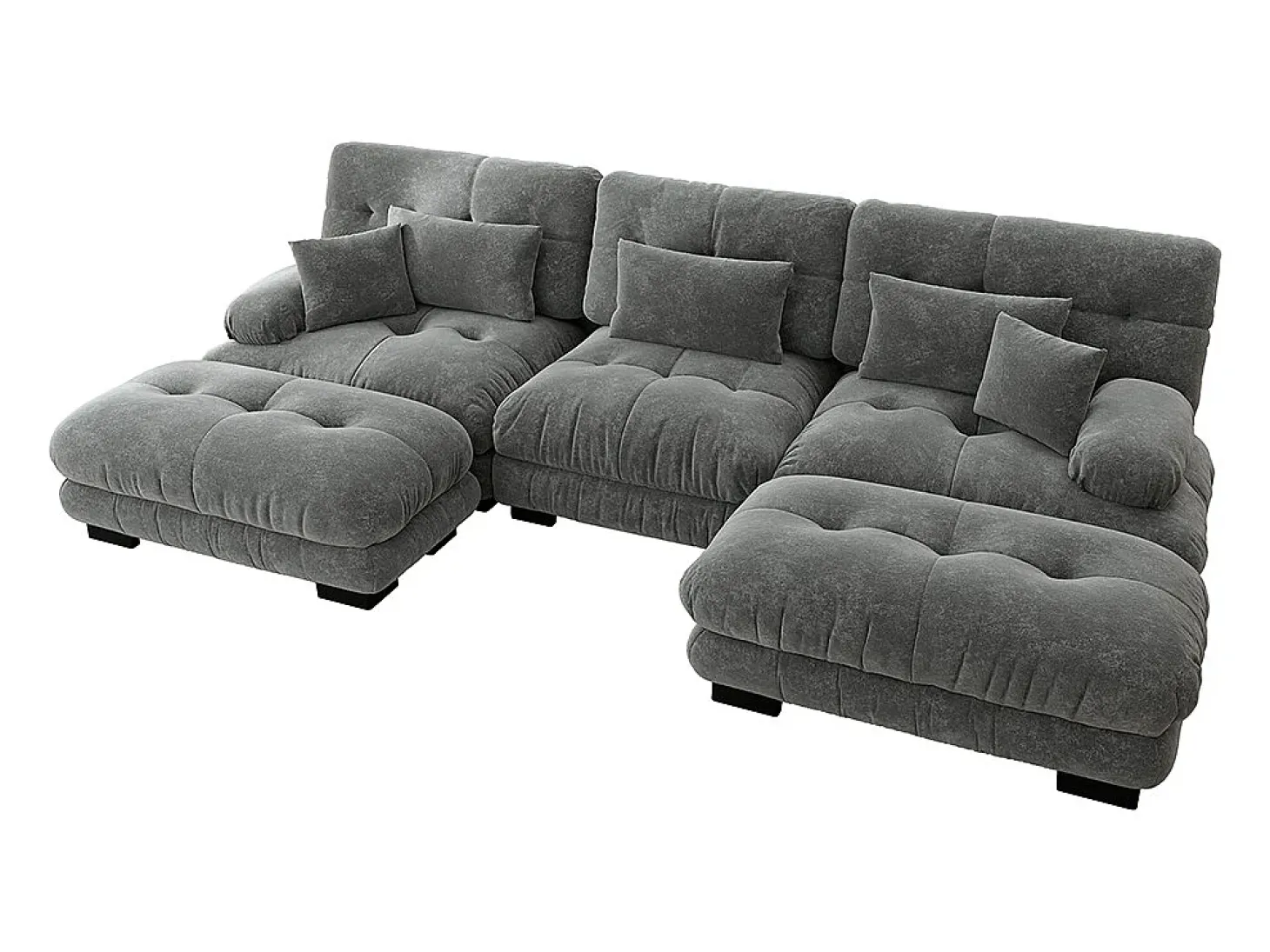 Sofá nuvem extragrande em forma de U, sofá-cama convertível com apoio para os pés, chenille, cinza