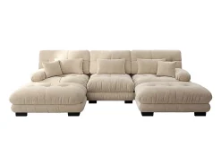 Sofá nuvem extragrande em forma de U, sofá-cama convertível com apoio para os pés, chenille, bege