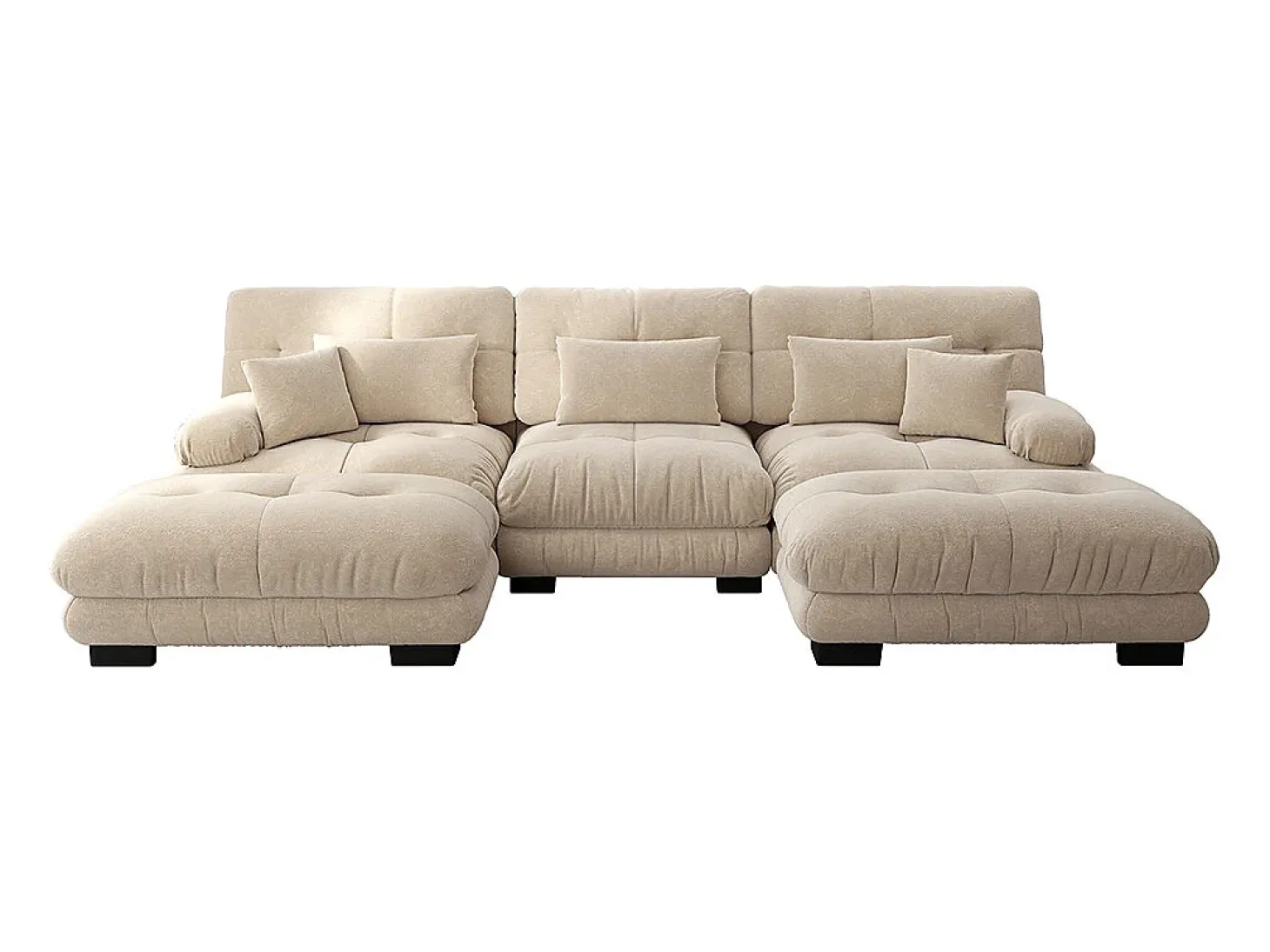 Sofá nuvem extragrande em forma de U, sofá-cama convertível com apoio para os pés, chenille, bege