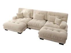 Sofá nuvem extragrande em forma de U, sofá-cama convertível com apoio para os pés, chenille, bege