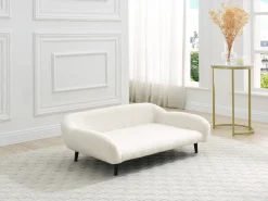 Sofá, poltrona, cesto para animais em tecido e madeira C99 x A32 cm branco creme ZOLIA
