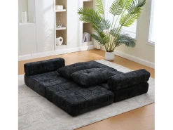Sofá preto de 1 lugar - Sofá dobrável com encosto e almofadas - chenille
