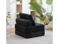 Sofá preto de 1 lugar - Sofá dobrável com encosto e almofadas - chenille