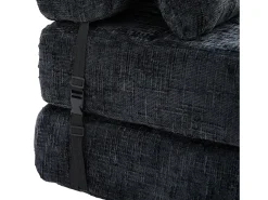 Sofá preto de 1 lugar - Sofá dobrável com encosto e almofadas - chenille