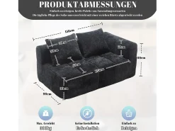 Sofá preto de 2 lugares - Sofá reto com almofadas e compartimentos de arrumação - chenille - padrão neve