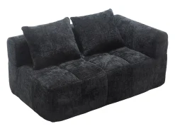 Sofá preto de 2 lugares - Sofá reto com almofadas e compartimentos de arrumação - chenille - padrão neve