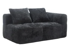 Sofá preto de 2 lugares - Sofá reto com almofadas e compartimentos de arrumação - chenille - padrão neve
