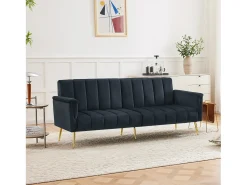 Sofá Preto Escuro de 2 Lugares - Sofá com pernas e braços em metal - para sala e quarto