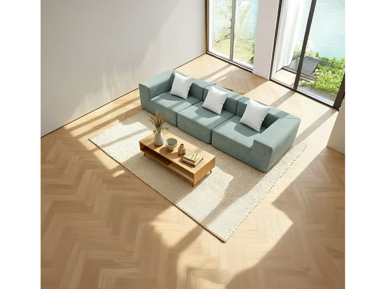 Sofá Pure 3 lugares - sálvia branco