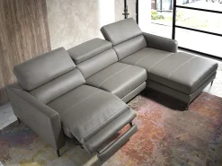 Sofá relax chaise longue direito em pele cinzenta escura 6126 ANGEL CERDA