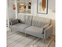 Sofá Relaxante Cinza - Sofá com Pernas e Braços em Madeira - Adequado para Sala de Estar e Quarto