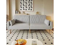 Sofá Relaxante Cinza - Sofá com Pernas e Braços em Madeira - Adequado para Sala de Estar e Quarto