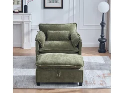 Sofá verde com bolsos laterais e apoio para os pés - Chenille - para sala de estar e quarto