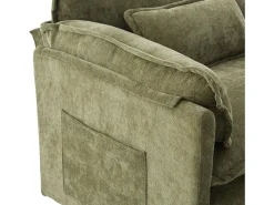 Sofá verde com bolsos laterais e apoio para os pés - Chenille - para sala de estar e quarto