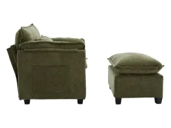 Sofá verde com bolsos laterais e apoio para os pés - Chenille - para sala de estar e quarto