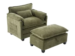 Sofá verde com bolsos laterais e apoio para os pés - Chenille - para sala de estar e quarto
