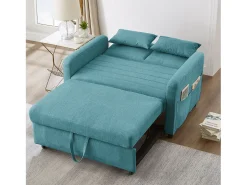 Sofá verde de 2 lugares - Sofá lounge com função de extensão e duas almofadas - Encosto ajustável - Tecido de algodão e linho