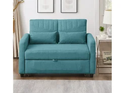 Sofá verde de 2 lugares - Sofá lounge com função de extensão e duas almofadas - Encosto ajustável - Tecido de algodão e linho