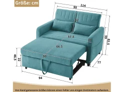 Sofá verde de 2 lugares - Sofá lounge com função de extensão e duas almofadas - Encosto ajustável - Tecido de algodão e linho