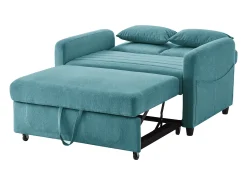 Sofá verde de 2 lugares - Sofá lounge com função de extensão e duas almofadas - Encosto ajustável - Tecido de algodão e linho