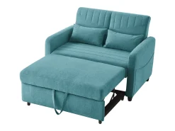 Sofá verde de 2 lugares - Sofá lounge com função de extensão e duas almofadas - Encosto ajustável - Tecido de algodão e linho