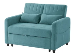 Sofá verde de 2 lugares - Sofá lounge com função de extensão e duas almofadas - Encosto ajustável - Tecido de algodão e linho