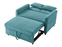 Sofá verde de 2 lugares - Sofá lounge com função de extensão e duas almofadas - Encosto ajustável - Tecido de algodão e linho