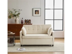 Sofá 142x79x85 cm - Encosto ajustável - Chenille - Com 2 almofadas - Bege