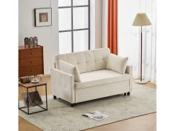 Sofá 142x79x85 cm - Encosto ajustável - Chenille - Com 2 almofadas - Bege