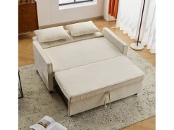 Sofá 142x79x85 cm - Encosto ajustável - Chenille - Com 2 almofadas - Bege