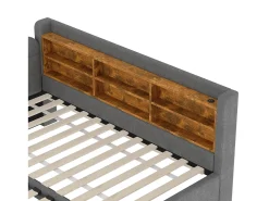 Sofá-cama 90×200 cm - com cama extra - porta USB + Type C - com prateleira de armazenamento - linho - cinza (colchão não incluído)