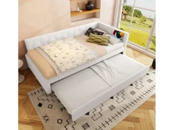 Sofá-cama 90×200 cm - com cama ninho - com porta USB + Type-C - branco (sem colchão)