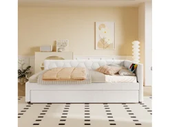 Sofá-cama 90×200 cm - com cama ninho - com porta USB + Type-C - branco (sem colchão)